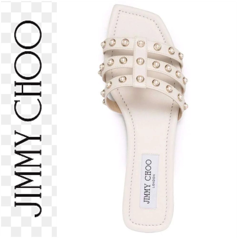 Jimmy Choo Ivory Studded Leather Slide Sandals